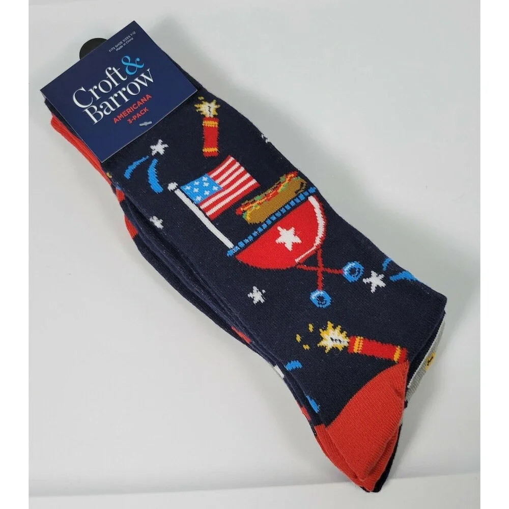 Men's Croft & Barrow Americana Patriotic USA Novelty Crew Socks 3-Pack Size 7-12